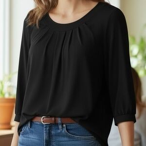 👛(ANY 2/$25) Vintage JALATE Woman Pull On Black Top Pleated Front, Unique Cuffs